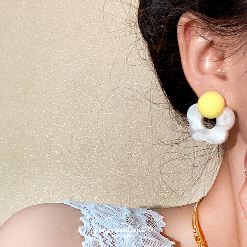 合金耳饰 春暖花开~盐系晕染花朵耳环女多巴胺银针耳钉高级感耳饰