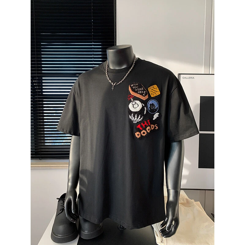 美式高街徽章刺绣重磅短袖t恤男夏季新款潮流高级感百搭情侣上衣