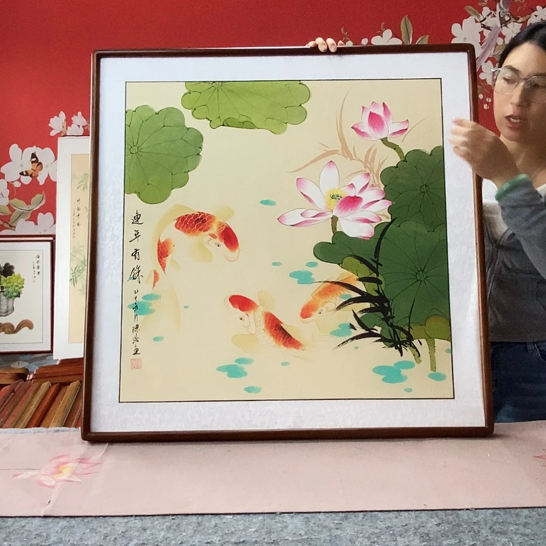 国画手写手绘国画作品带框包邮82✖️82