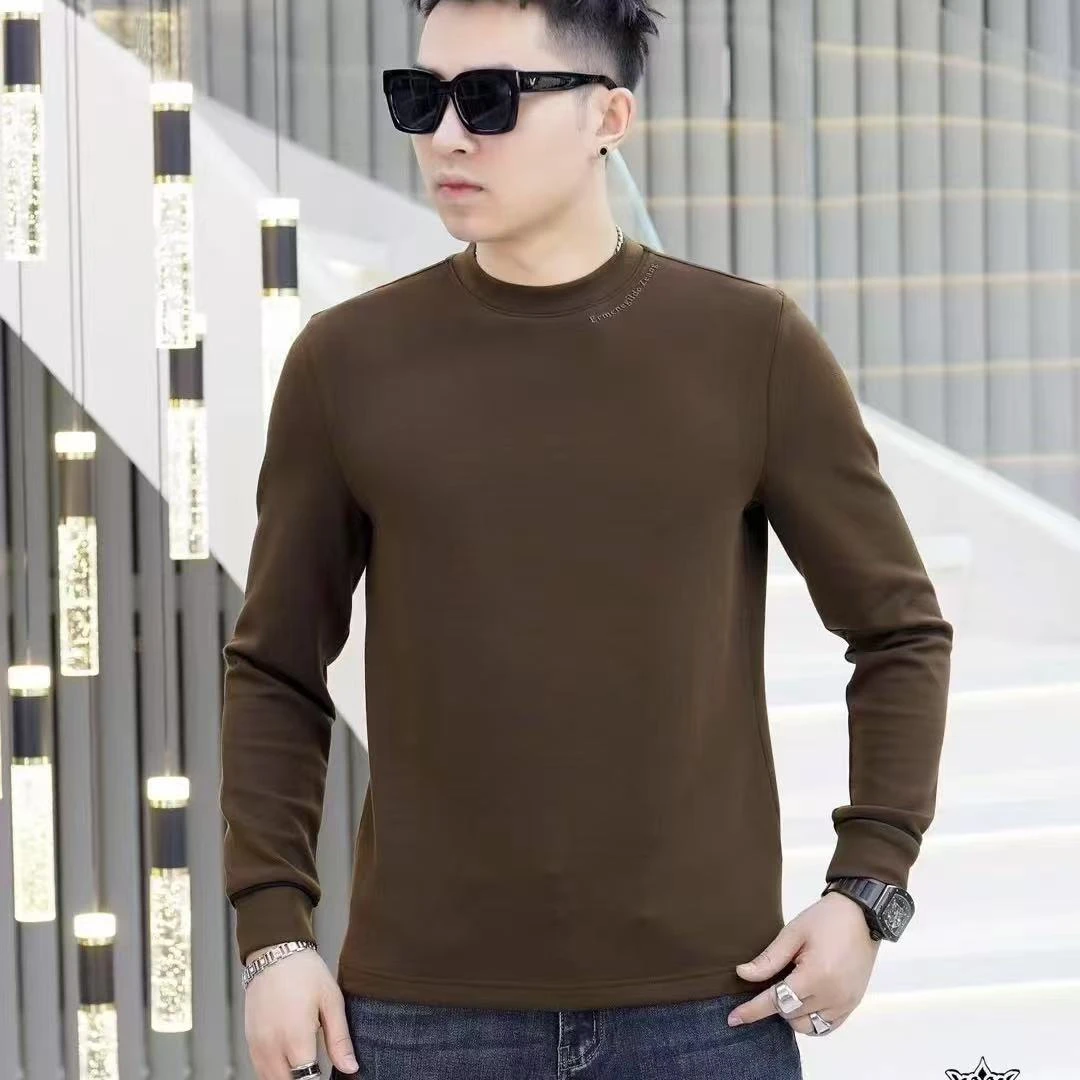 新款高端男士潮流百搭个性纯色休闲圆领长袖打底衫8608