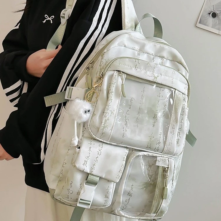 国风防盗学生书包透明多兜大容量防水耐磨小众轻奢双肩背包