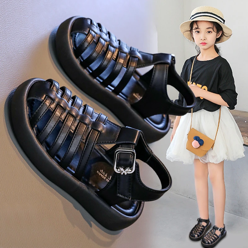 ABC女童凉鞋夏季2025新款儿童包头沙滩鞋女孩时尚软底罗马鞋潮牌