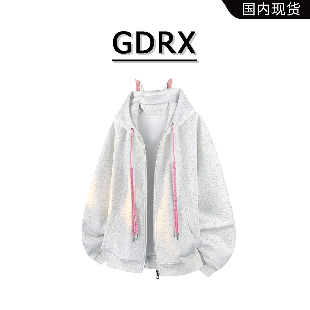 GDRX小恶魔设计男款连帽卫衣2025秋季新款小众设计感开衫大码外套