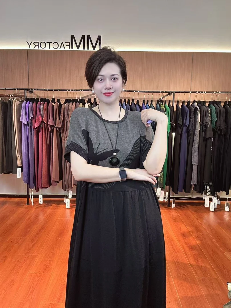 711 MM factory夏季连衣裙套头针织不褪色旗袍提花宽松腰