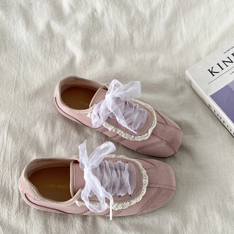 小众蕾丝蝴蝶结德训鞋女2025年夏新款百搭平底休闲鞋子