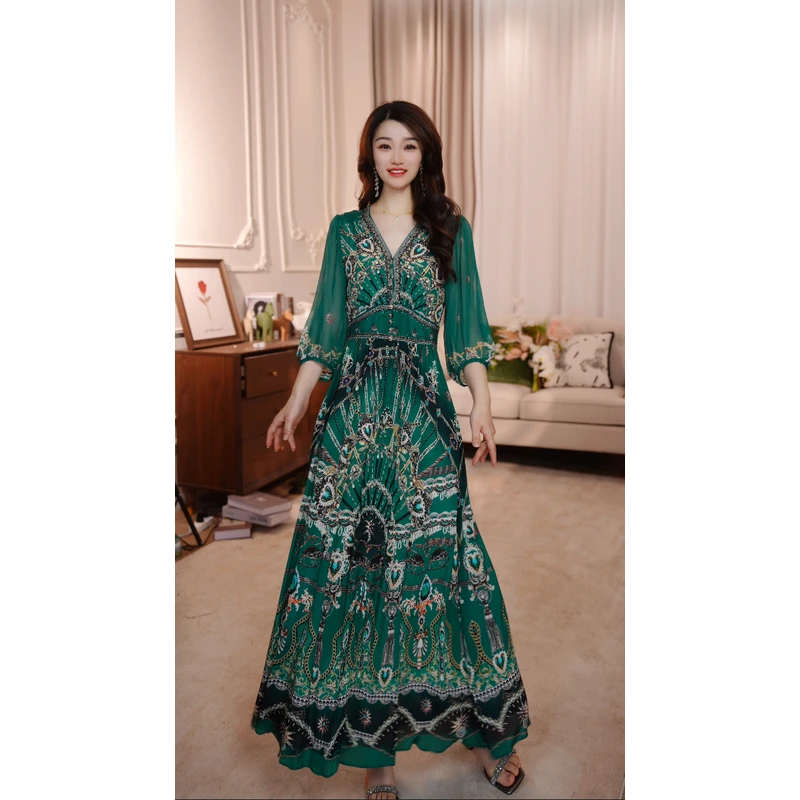 【绿翡翠】25年 限量重工优雅气质收腰长裙连衣裙