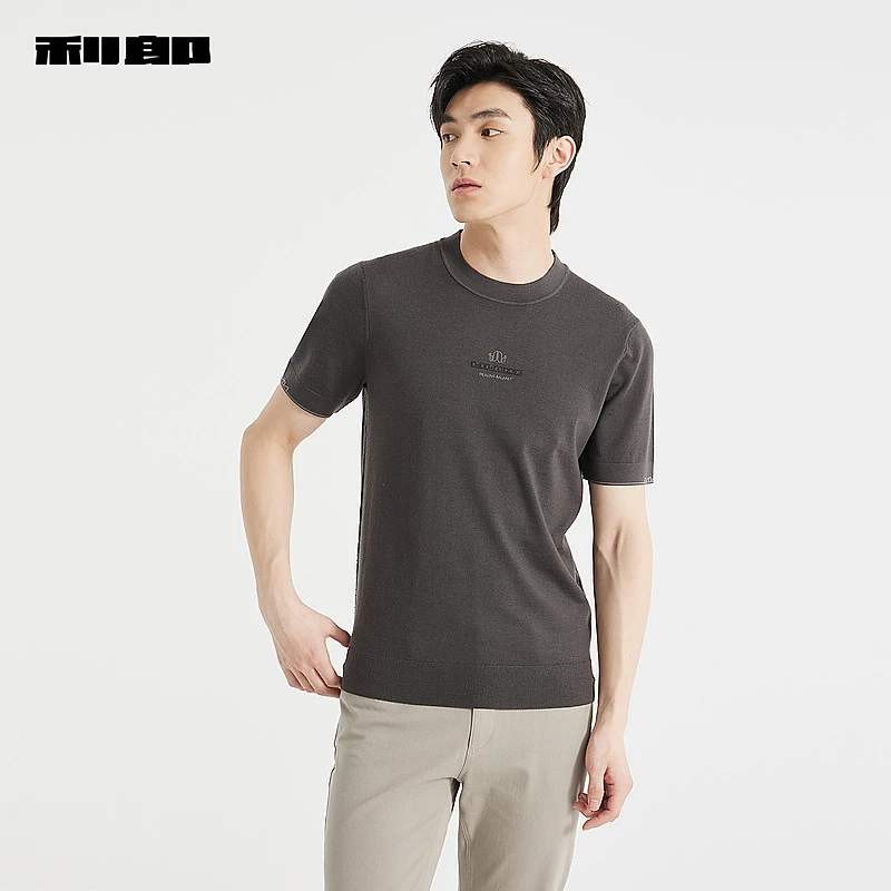 【商场同款】利郎官方休闲男款印花毛衣短袖男秋季绵羊毛上衣1S