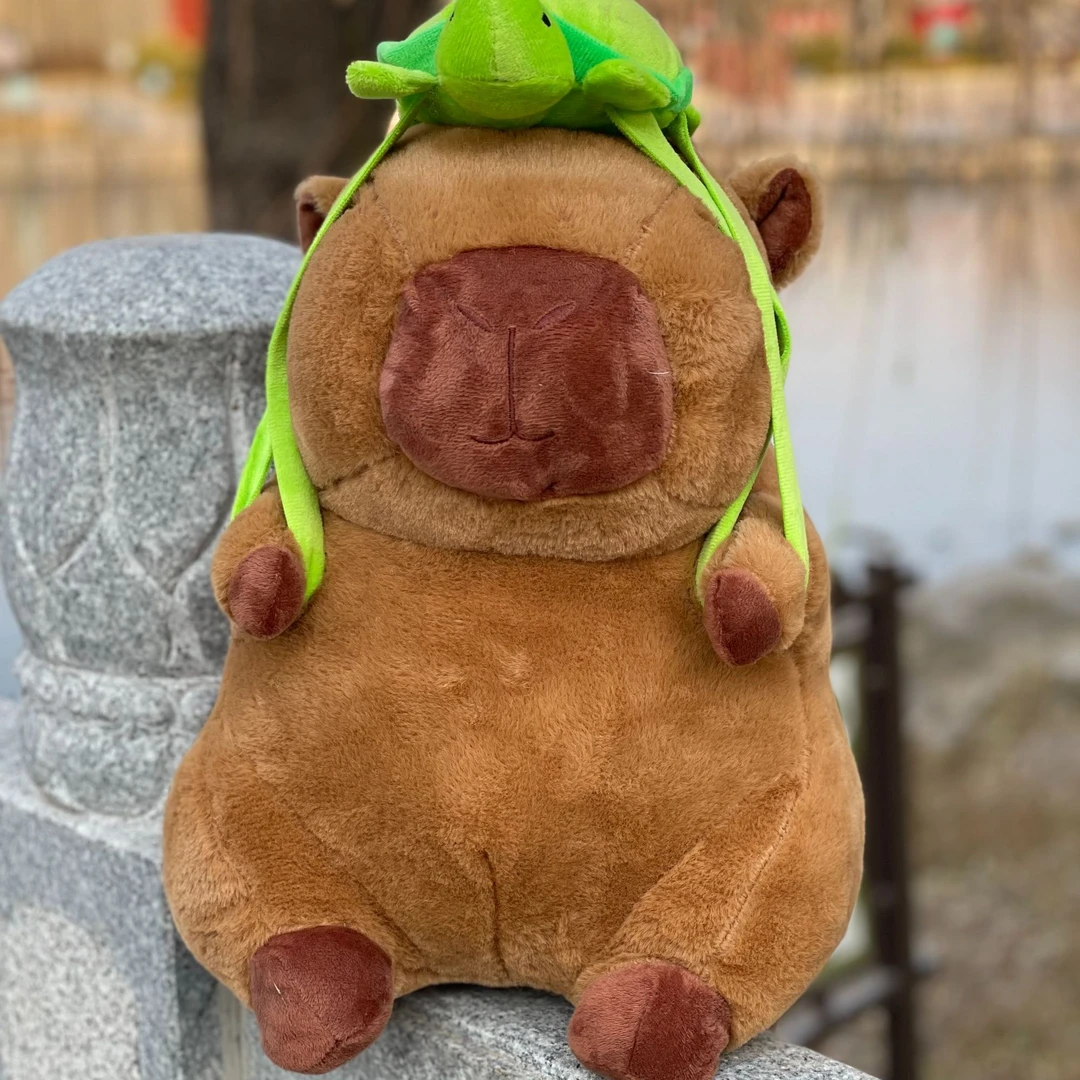 卡皮巴拉可爱卡皮巴拉背乌龟公仔 破损联系客服补发