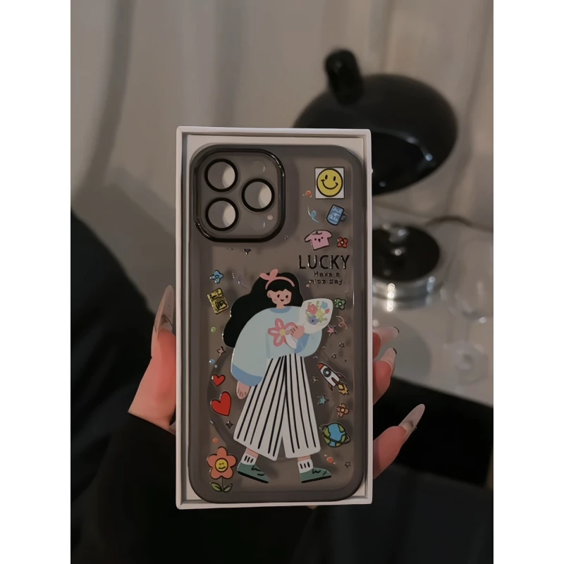 捧花女孩适用苹果17pro手机壳16pm金属镜框华为p70荣耀小众小米15