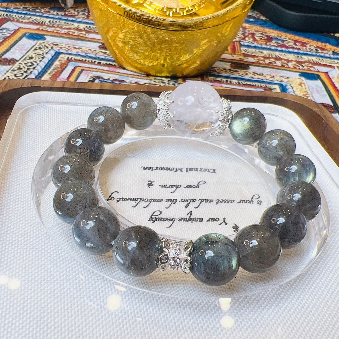 【揽明月】天然冰种蓝月光手链雪花幽灵转运水晶手串送女友