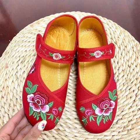 春秋新款老北京布鞋女妈妈鞋舒适防滑广场舞民族风绣花鞋工作布鞋