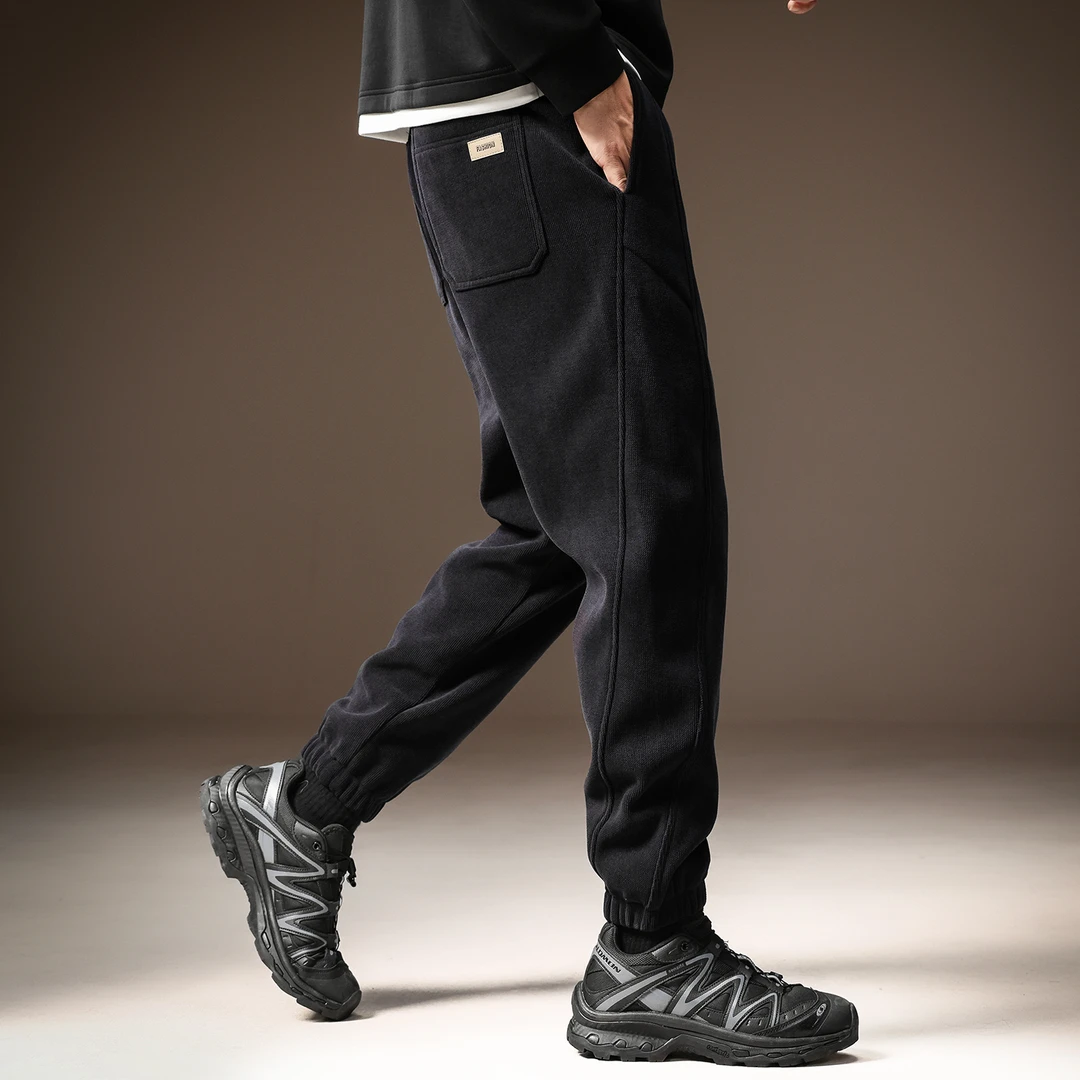 高端雪尼尔运动裤男士加绒加厚宽松束脚卫裤秋冬灯芯绒休闲裤子男