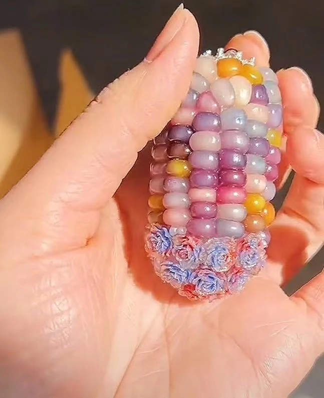 文玩玉米宝石血丝宝血盘玩DIY手把件簪花玉米挂件