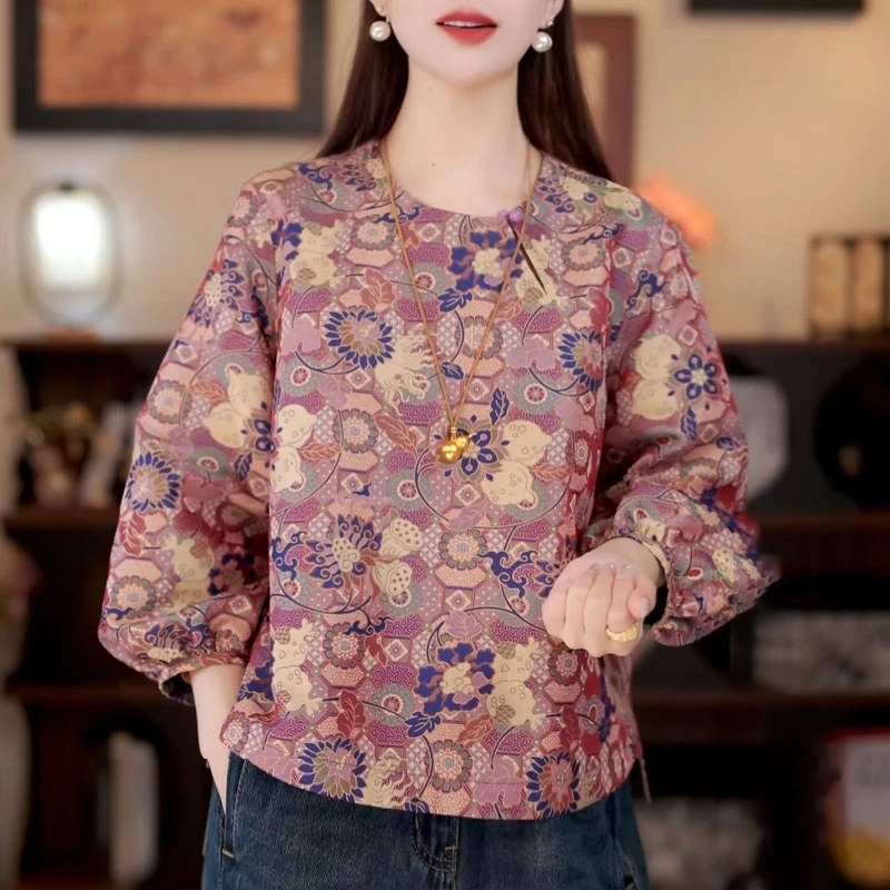 新中式国风女装知性风上衣2025早秋新款高级感老钱风宋锦唐装衬衫