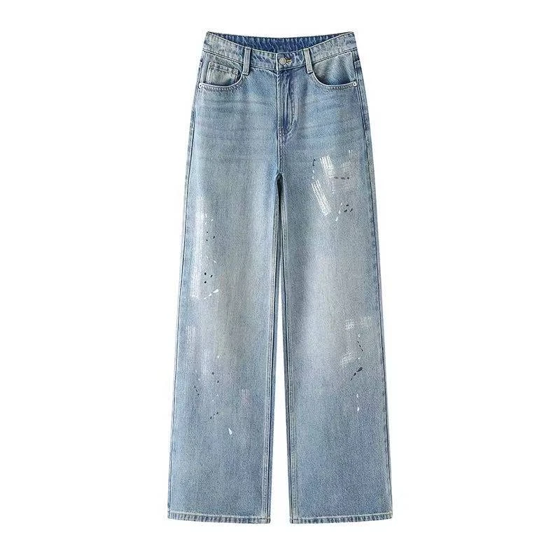 艾家2025春季新款休闲高腰高级直筒牛仔裤女3238