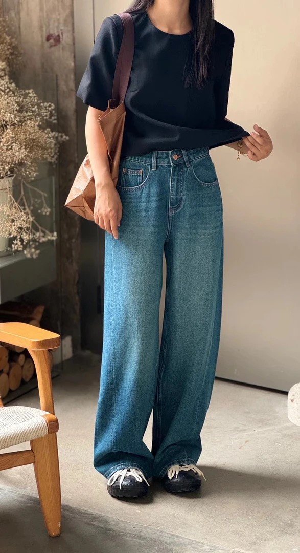 78-50617 宽松阔腿百搭休闲时尚显瘦高端四季款阔腿牛仔裤水洗