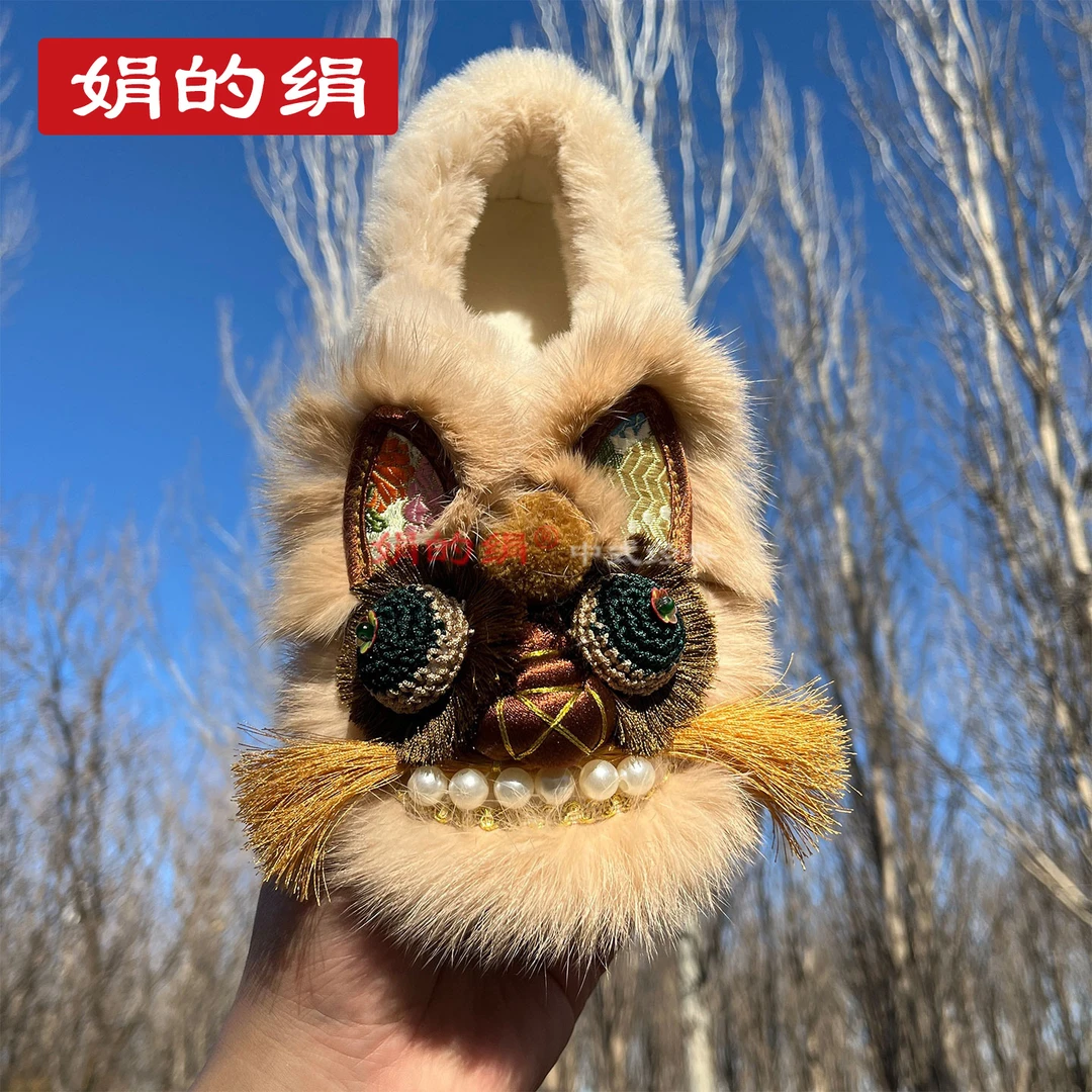 冬加绒保暖棉鞋非遗手工成人虎头鞋时尚复古平底毛毛鞋民俗布鞋女