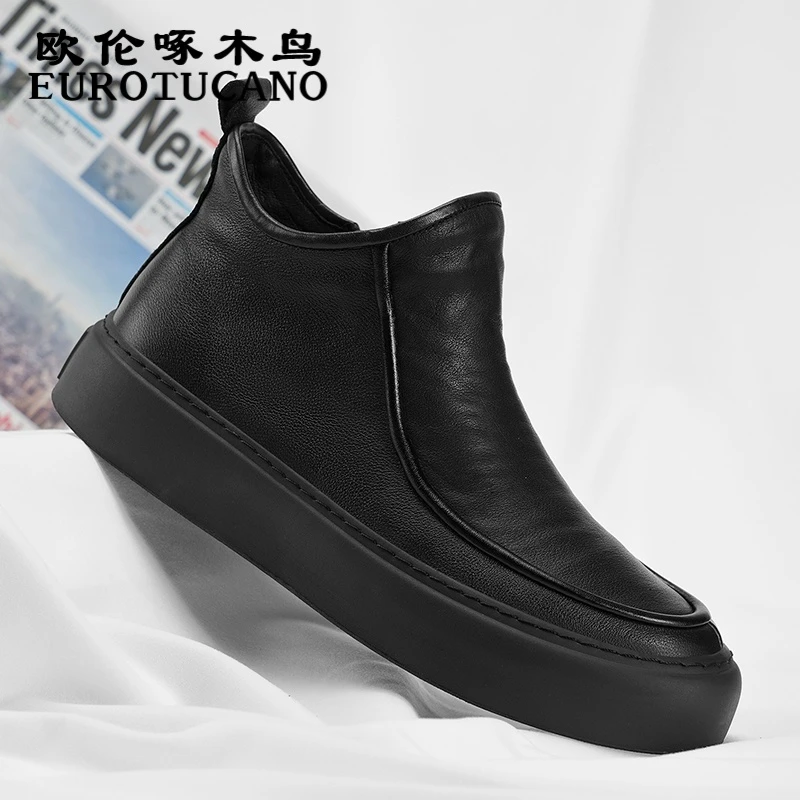 欧伦啄木鸟EUROTUCANO男鞋秋冬一脚蹬皮鞋子男款时尚百搭耐磨板鞋