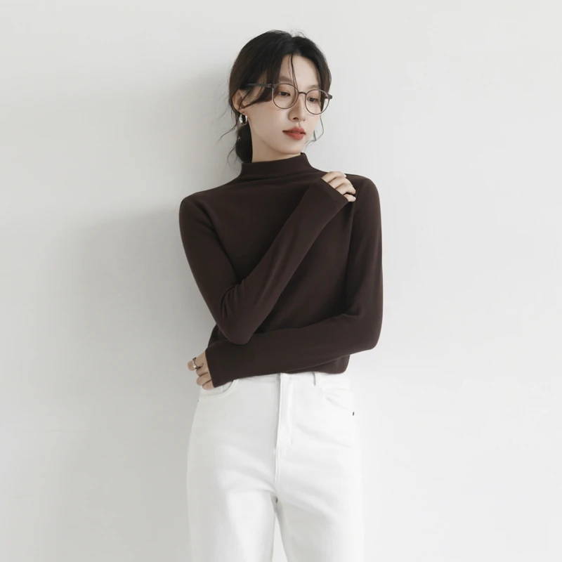 羊绒蛋白羊毛独特漂亮小衫长袖女秋冬内叠修身暖感中领德绒打底衫