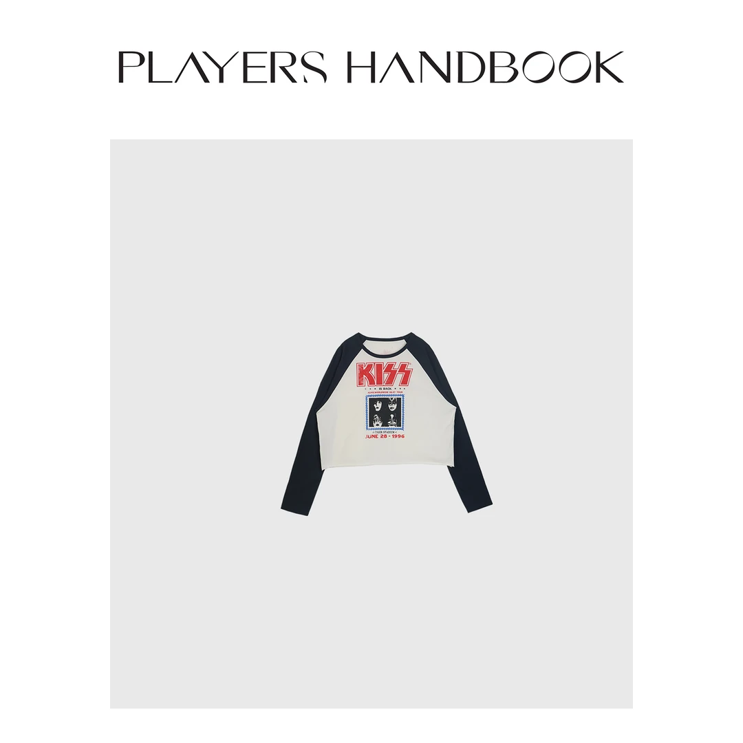Players Handbook《kiss me》美式复古插肩袖拼色印花T长袖PH1698