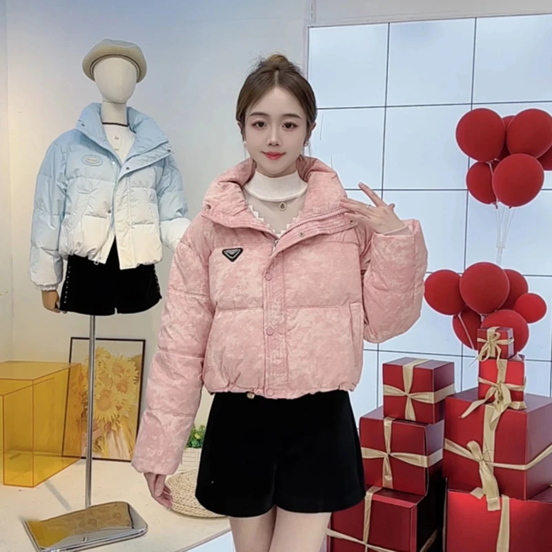 时尚休闲爆款粉色立领高腰短款棉服女士2025冬季新款小款外套