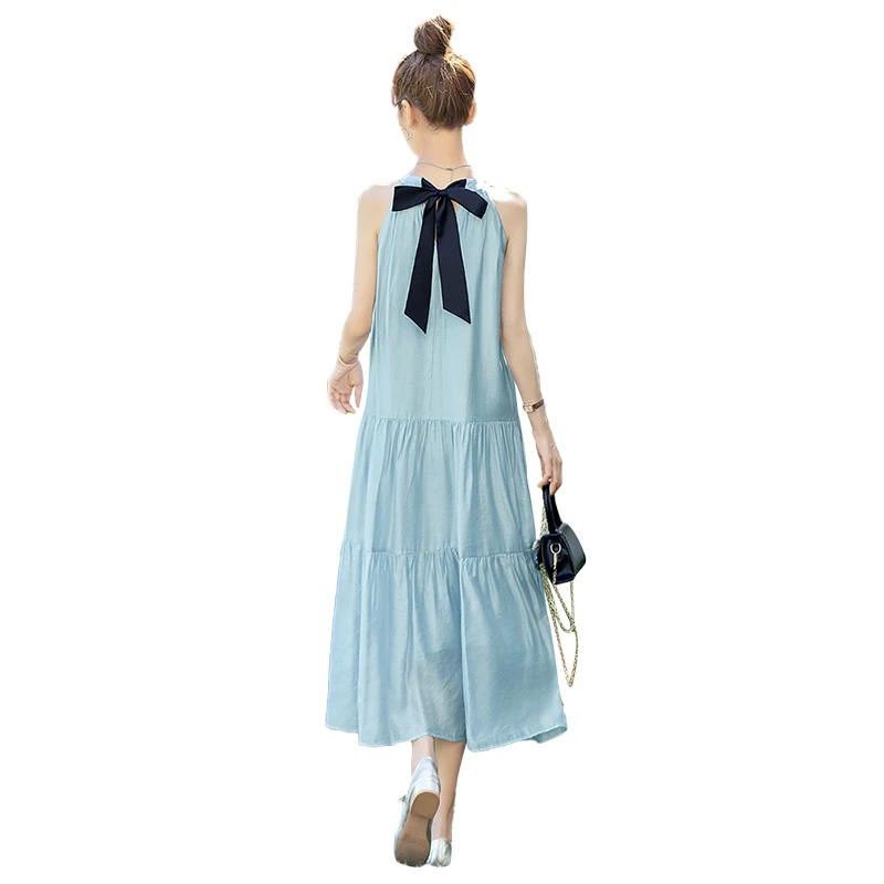 丝柏舍2025醋纤夏新款女装文艺风系带宽松款露肩连衣裙S52B2161L