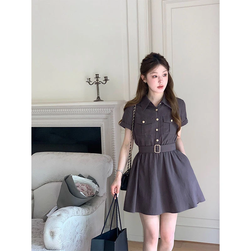 2025夏季新款高知老钱风衬衫裙法式气质连衣裙韩版时尚百搭短裙女