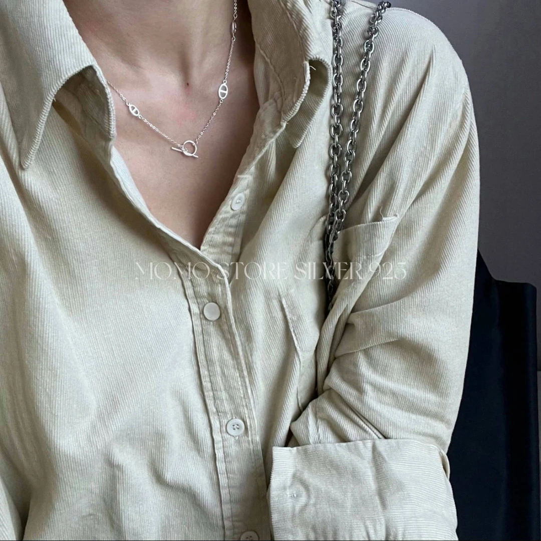 坠链均925银 经典百搭简约ins实心猪鼻子短颈锁骨项链OT扣颈链女