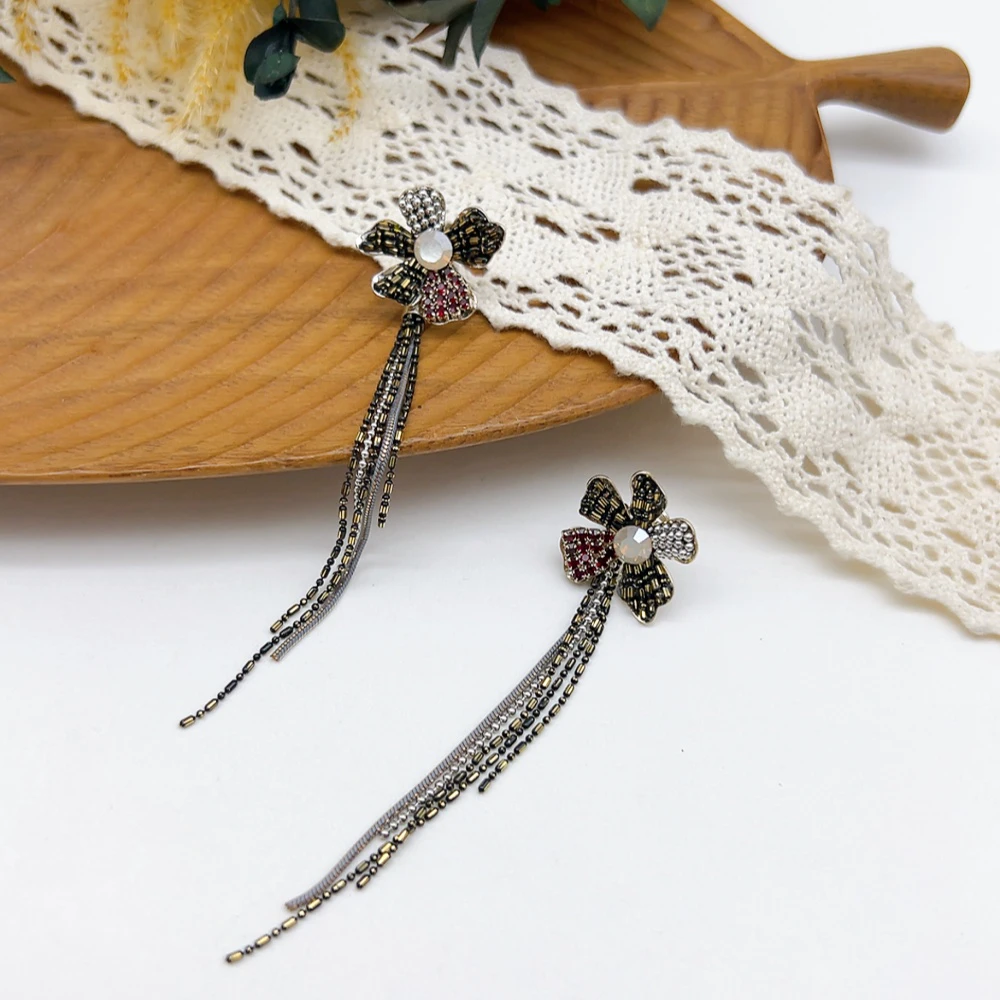 铜合金仿水晶耳饰 银针 03020 好啊商店 花花前后款流苏耳坠