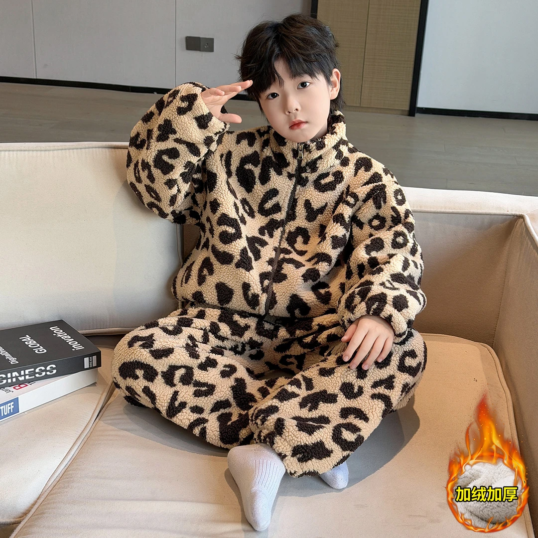 男童秋冬款新款法兰绒睡衣套装冬季加绒加厚儿童保暖珊瑚绒家居服