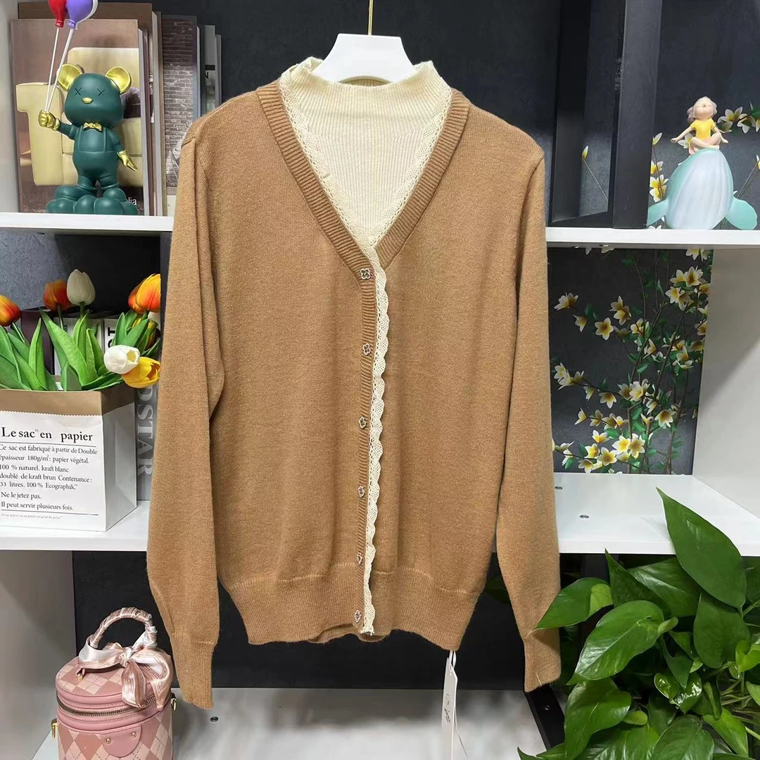 百搭假两件单排扣针织衫N363