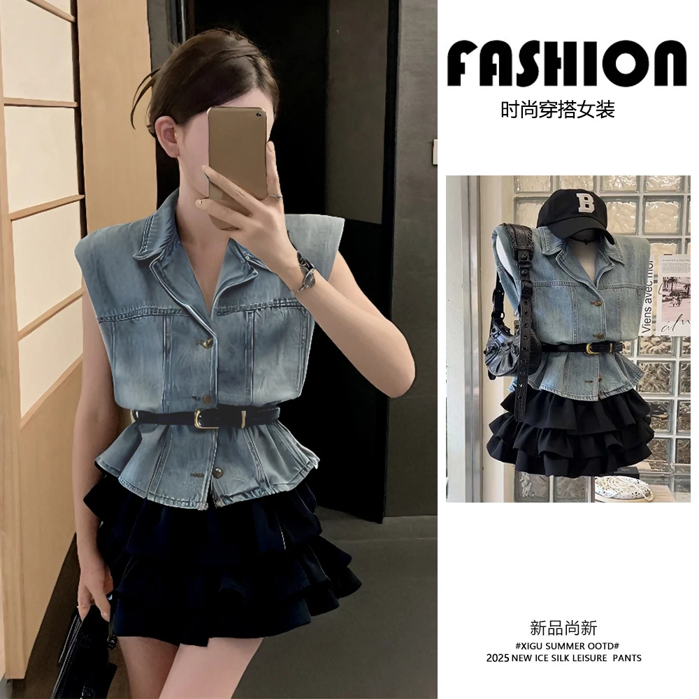 减龄一整套韩里韩气穿搭牛仔衬衫连衣裙两件套装夏季女装2025新款