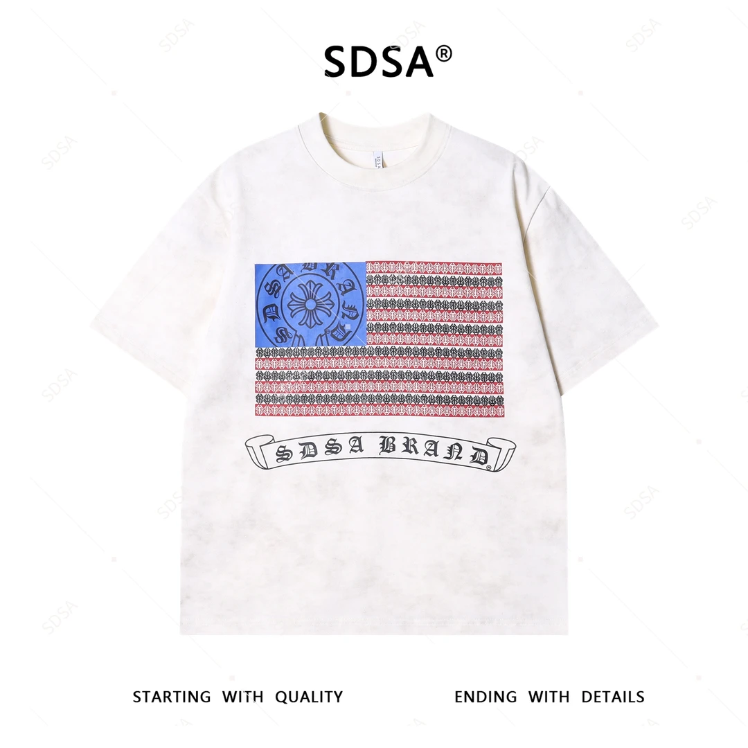 夏季高级感新款男士撞色十字字母印花短袖T恤休闲时尚圆领上衣