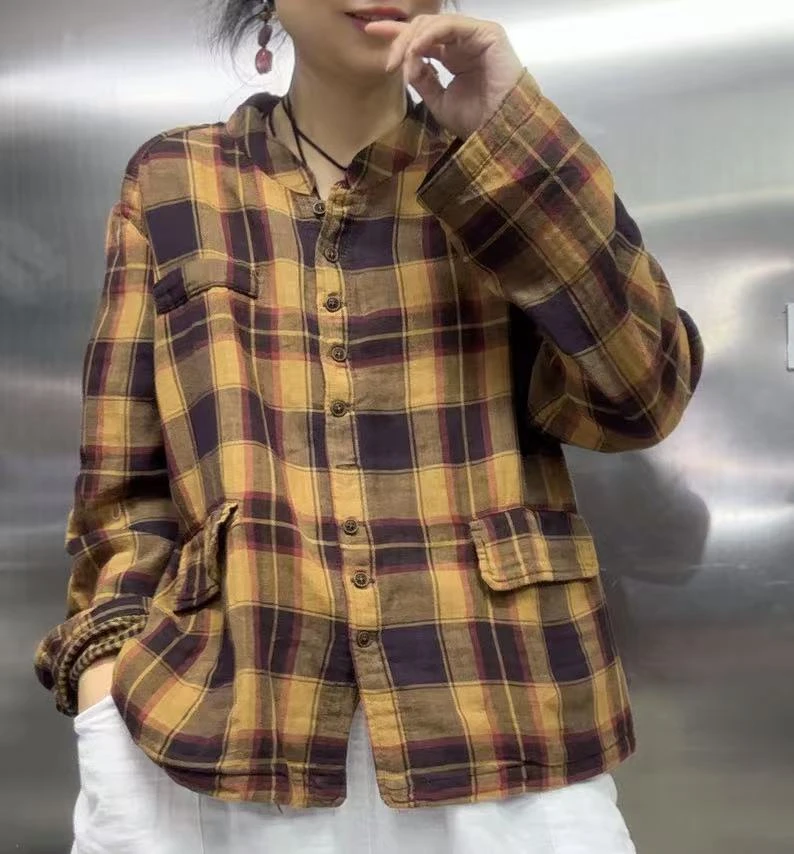 圆领格子开衫短外套727742