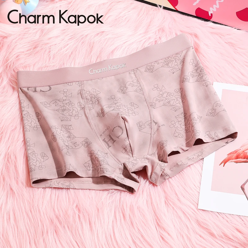 Charm Kapok男士内裤100%纯棉抗菌四角平角短裤粉色印花内裤礼盒