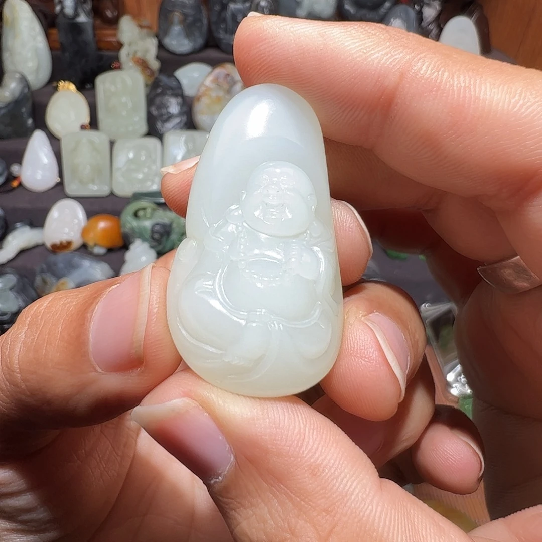 颈饰未镶嵌和田玉新疆和田白玉弥勒佛挂件吊坠