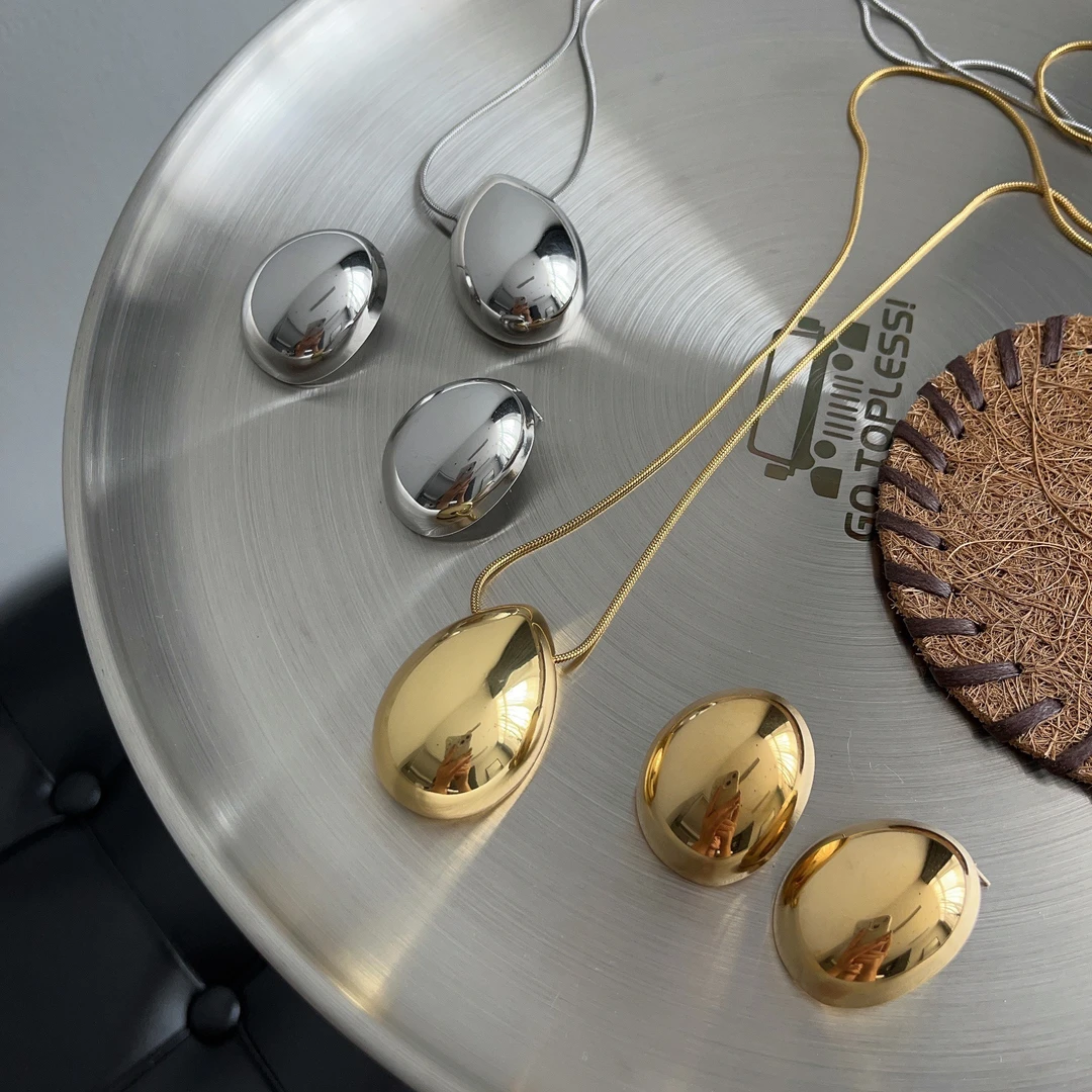 钛钢项链 精品/几何椭圆吊坠毛衣链女高级感颈链半球体耳环项链女