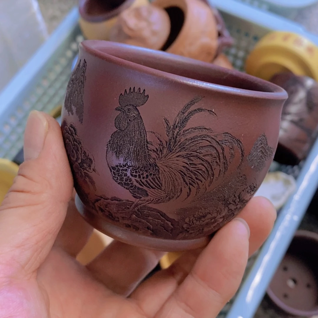 茶杯绿泥紫砂紫砂