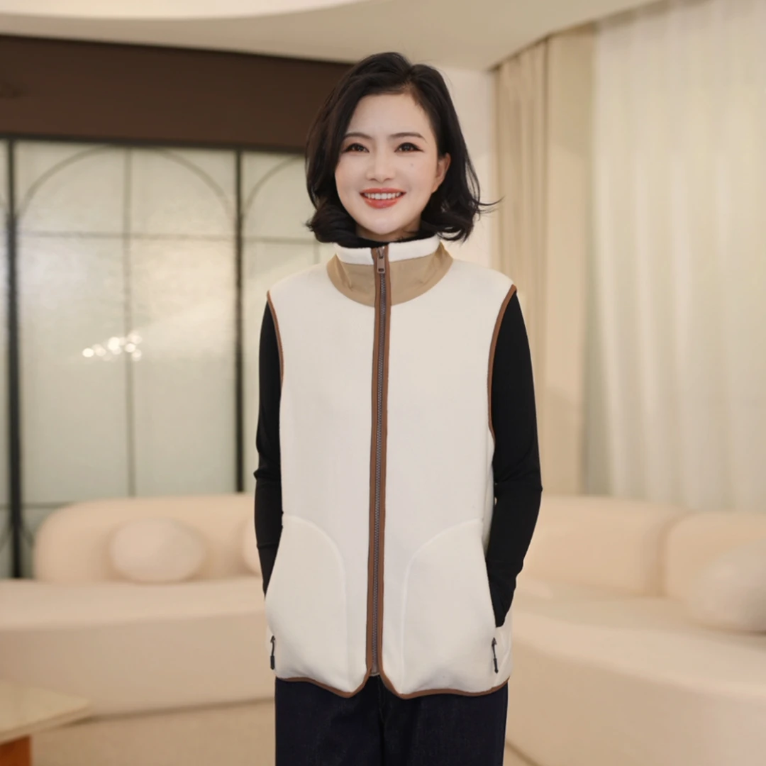 枫竺阿楠anan撞色立领摇粒绒马甲出游服装女秋季上衣保暖休闲外套