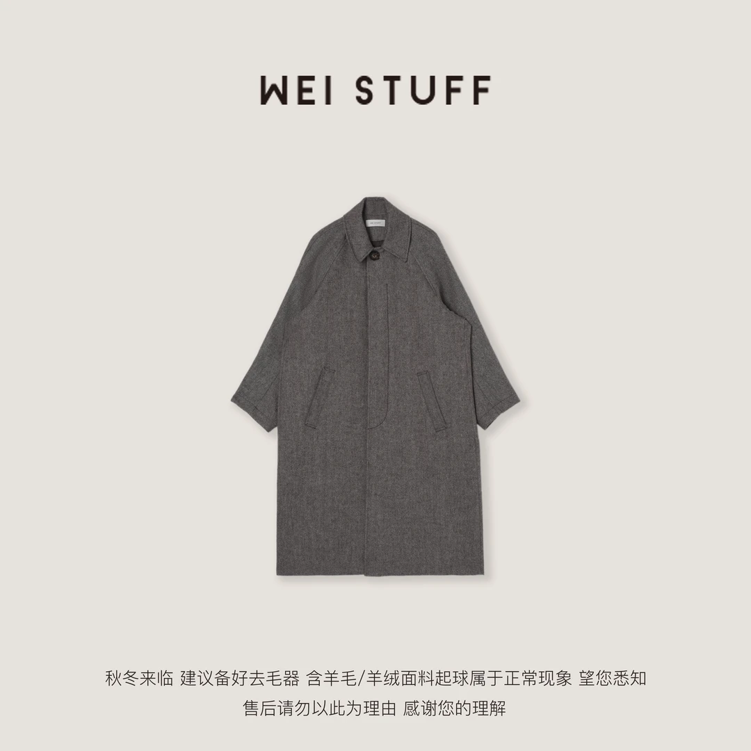 WEI STUFF“秋日英伦”中长款秋冬复古绵羊毛大衣外套 10116.