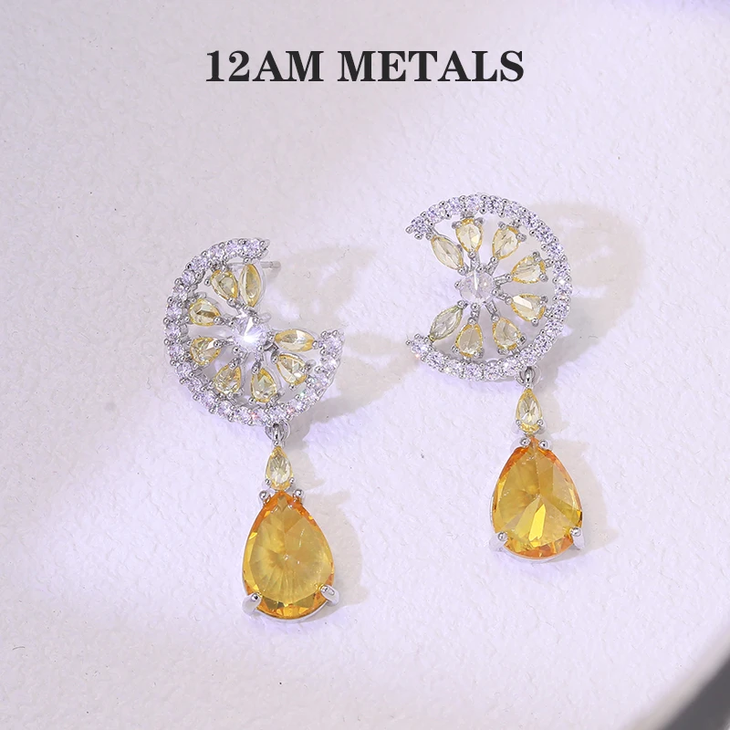 铜合金合成锆石耳饰 气质轻奢时尚百搭黄色彩色设计师耳环QC1869