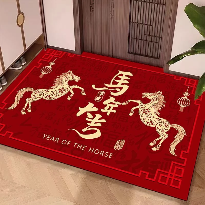 新款马年水晶绒地垫入户家用进门口地毯玄关室内卧室地毯红门垫LW