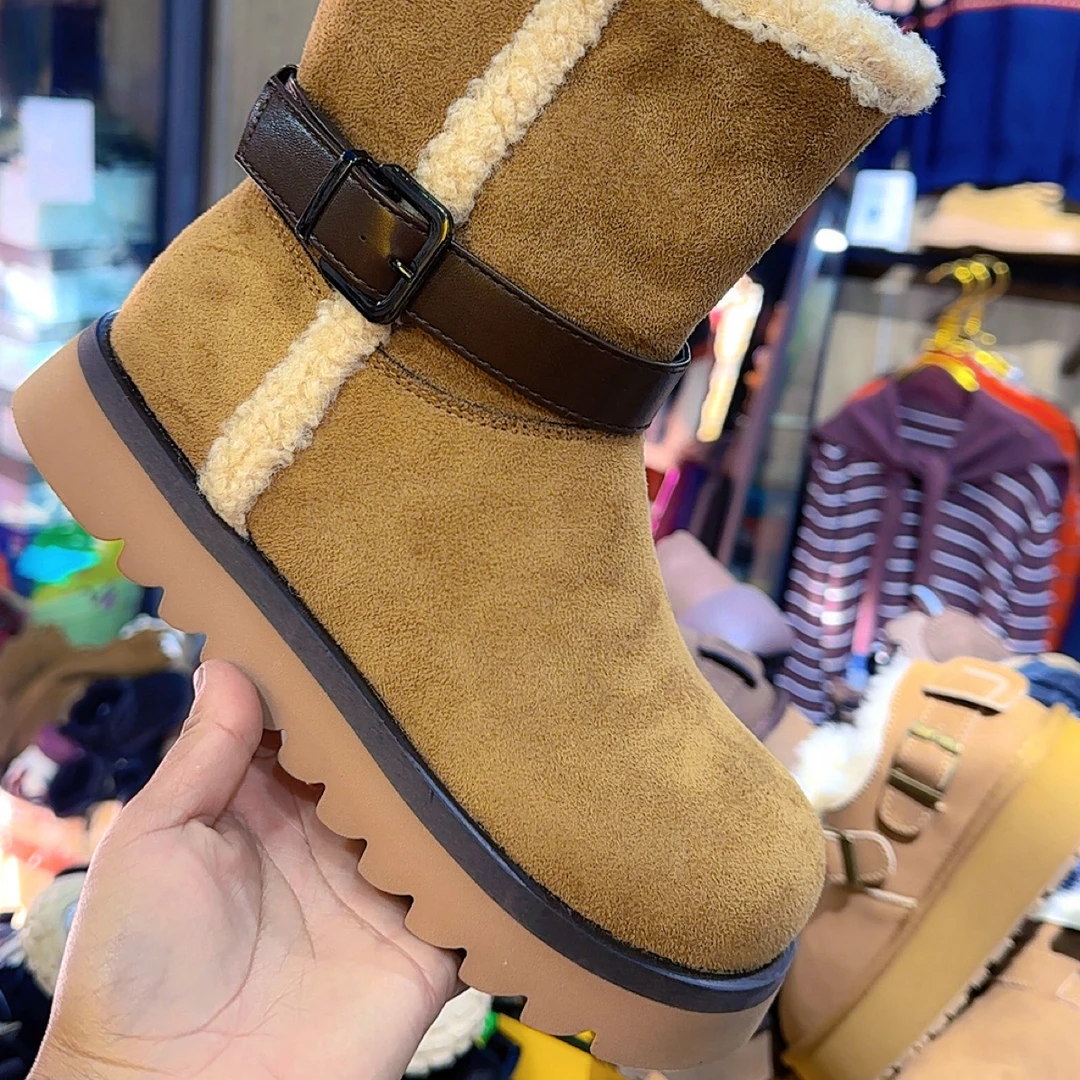 女士两穿厚底中筒雪地靴冬季加绒保暖翻毛防滑百搭增高棉鞋