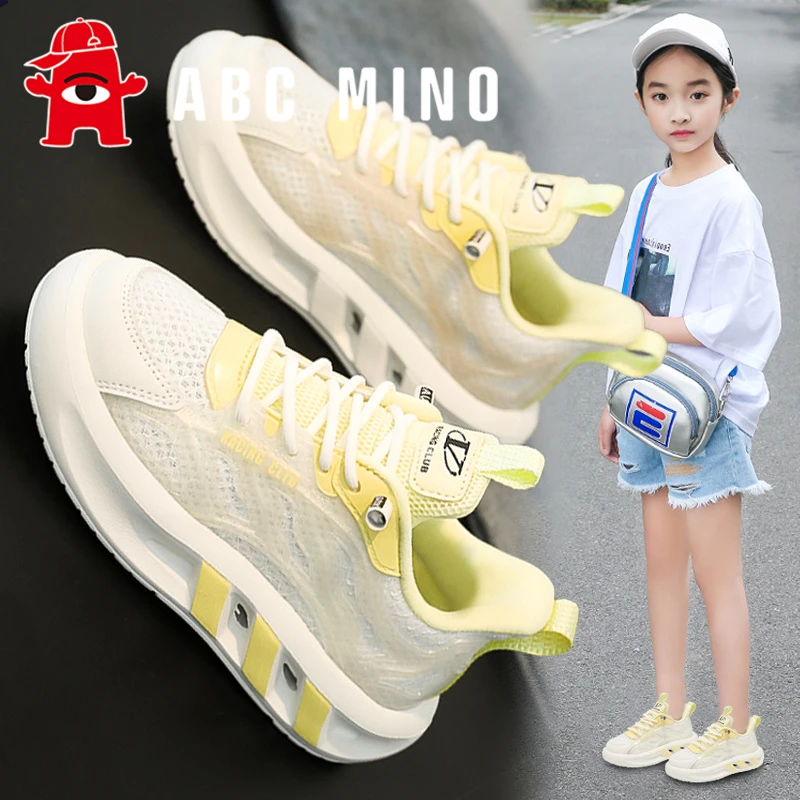 ABC MINO童鞋女童透气小白鞋2025新款秋季儿童网面运动鞋女孩板鞋