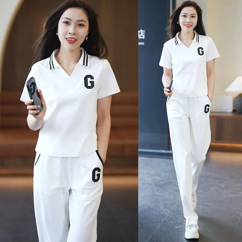 休闲运动套装女2025夏季新款韩版减龄妈妈装宽松显瘦跑步服两件套