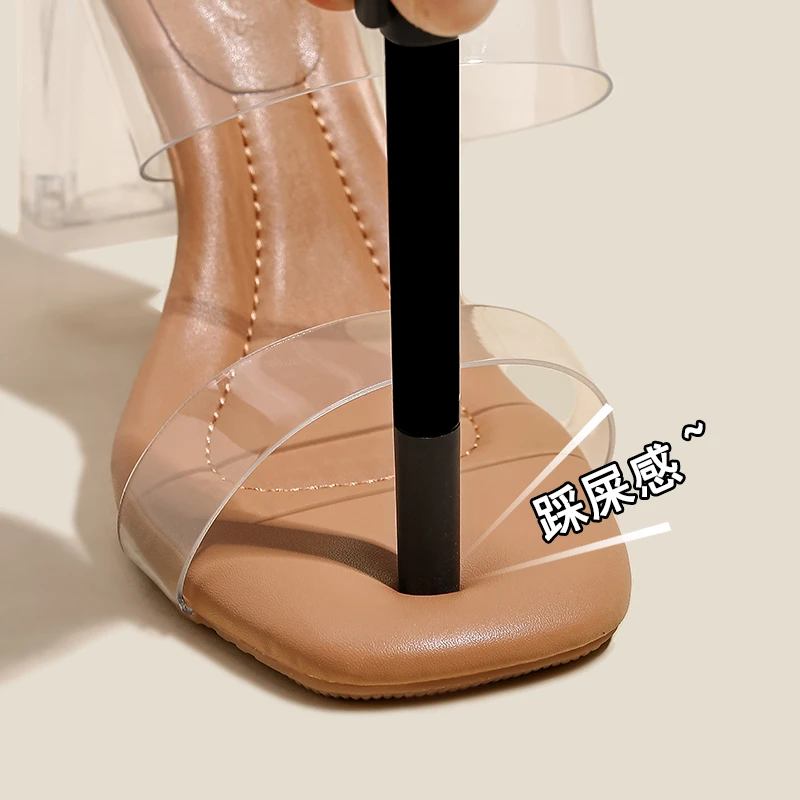 【踩屎感凉鞋】凉拖鞋女2025年夏季新款透明水晶鞋凉拖外穿时尚粗跟