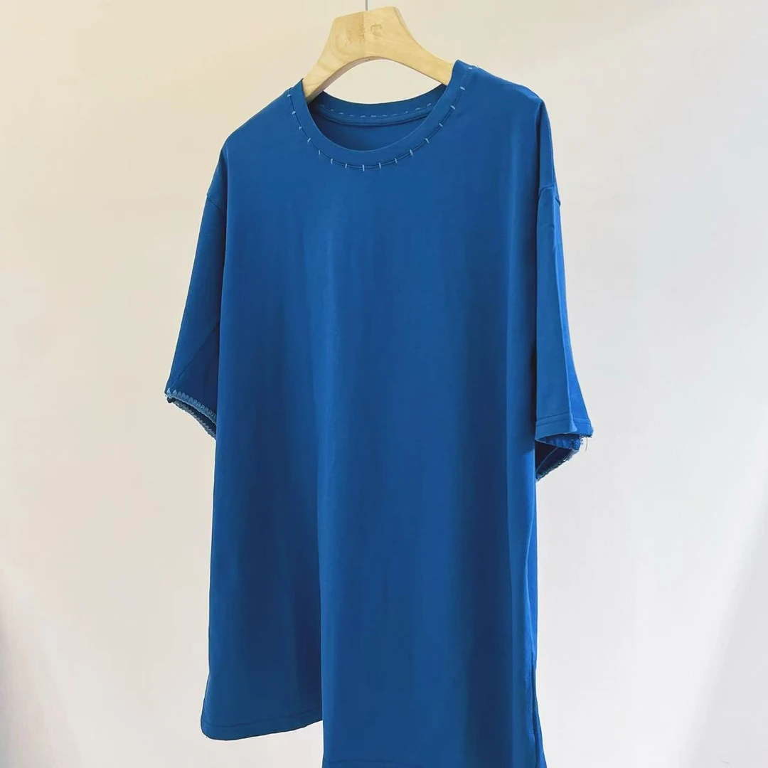 【秀秀新品2】小众手工缝边设计感圆领舒适大t恤休闲