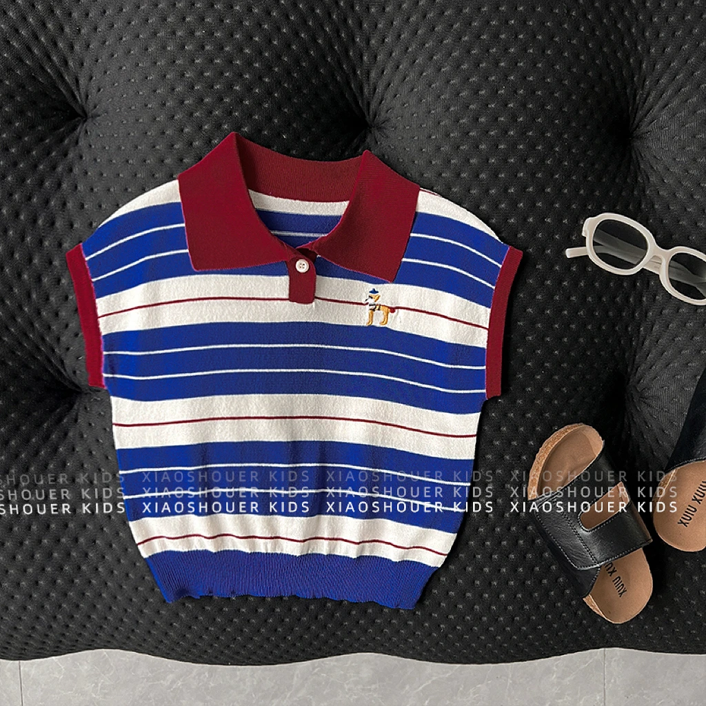 【小首尔】男女童夏季韩版简约撞色小众设计款无袖翻领背心HBB7703