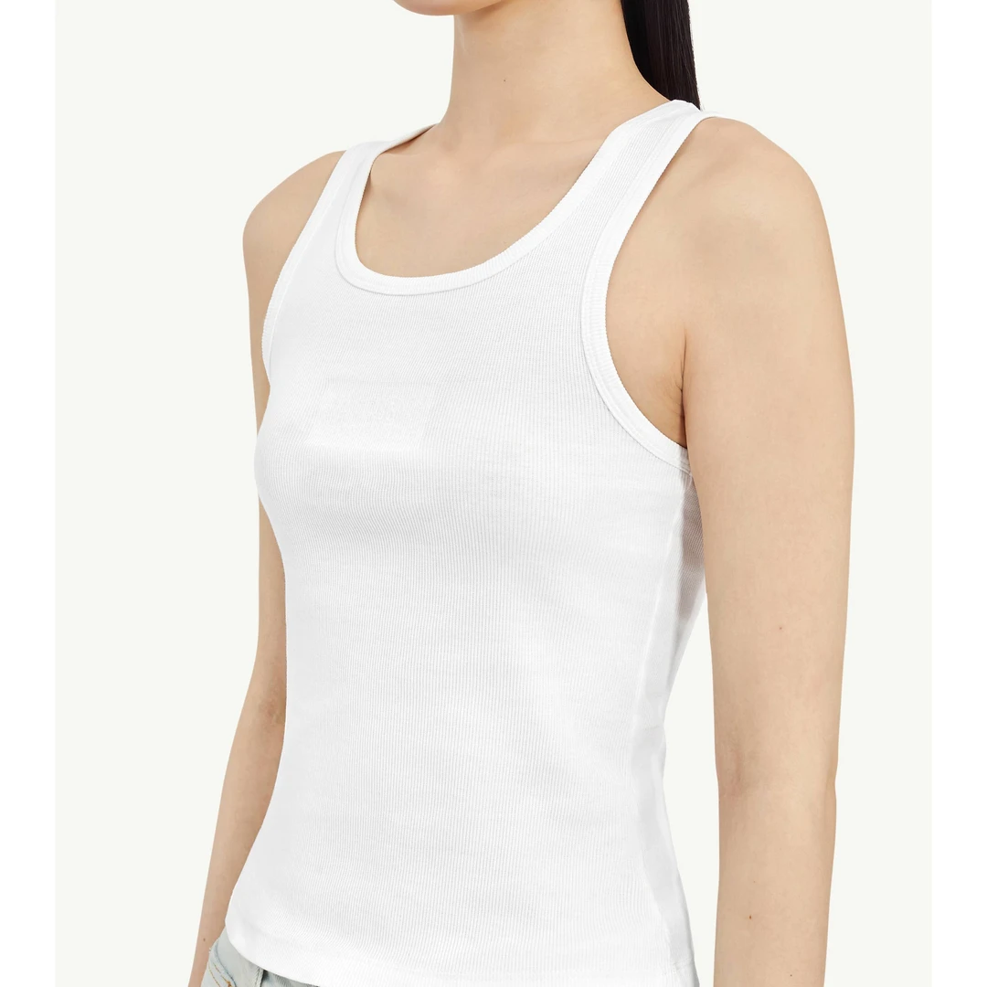 MM6 白色/黑色经典基础暗纹徽标罗纹百搭背心  春夏新款 正品现货