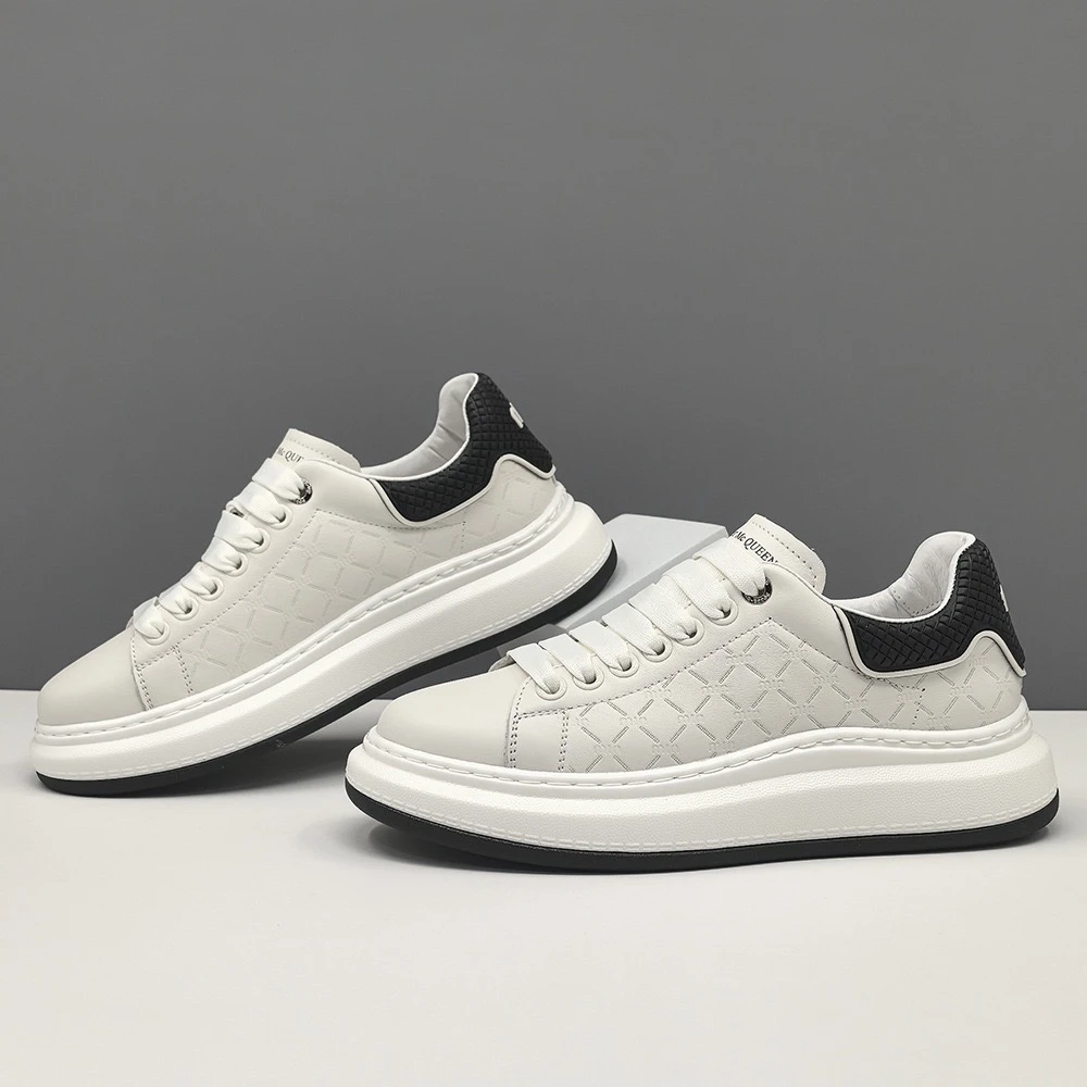 A-86808男士小众高端运动休闲鞋厚底板鞋男款头层牛皮百搭男鞋